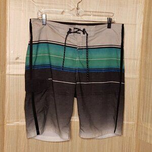 Goodfellow Mens Green Black Striped Board Shorts 32